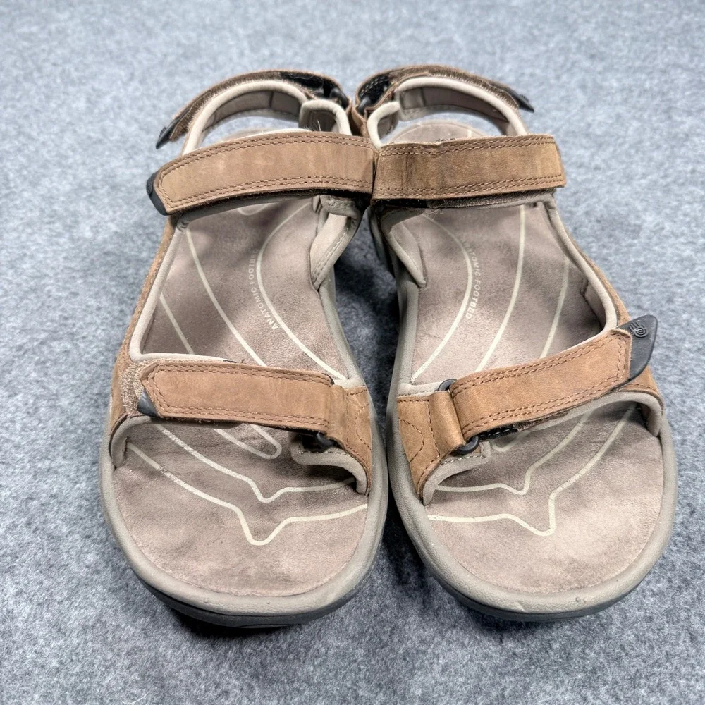 Teva Tanza Leather Sport Sandals Mens 9 Brown Hiking Trail Shoc Pad 1002263